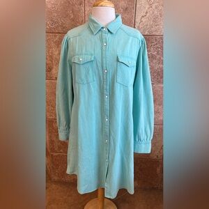 Layerz Turquoise Denim Western Shirt Dress Snap Front NWT